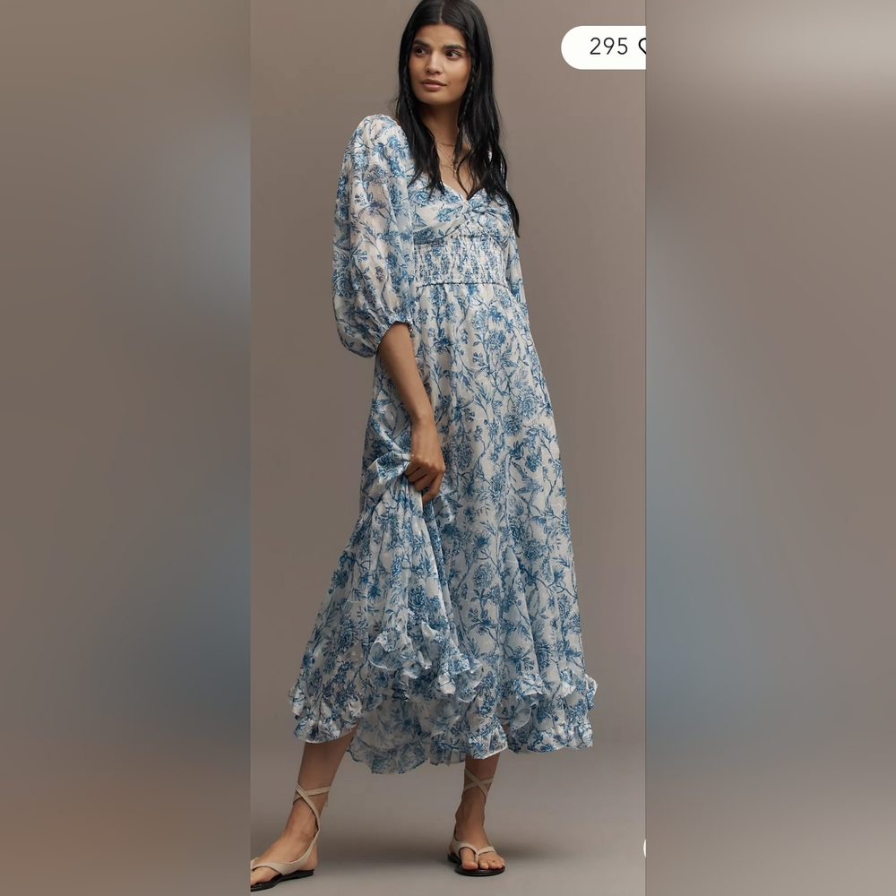 Hutch Twist Front Smocked Midi Dress, Lined, Back Zip, Size 1X (16)